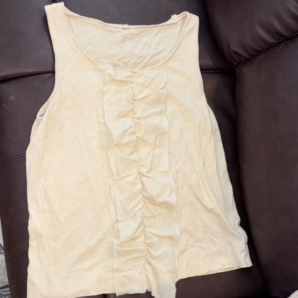 J. Crew Cream Ruffle Front Tank